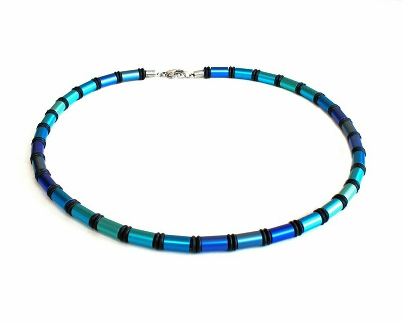 Aluminium Surfer Style Collier  / Halskette Meeresblau