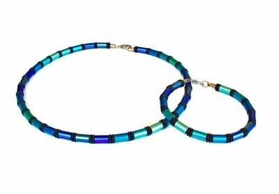Surfer Stil Aluminium Set Halskette & Armband in Meeresblau für Sie oder Ihn
