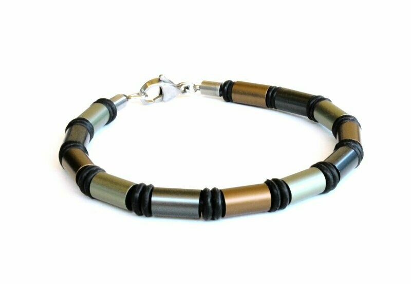 Aluminium Surfer Style Armband Khaki, Braun & Anthrazit