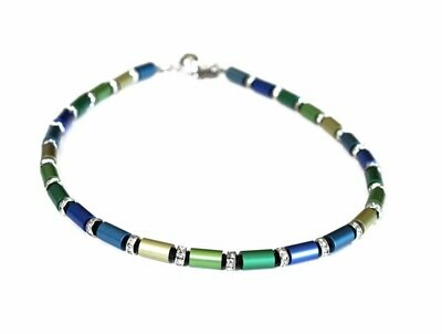 Aluminium Halskette / Collier Grün Blau mit Strass - eine frische Farbkombination