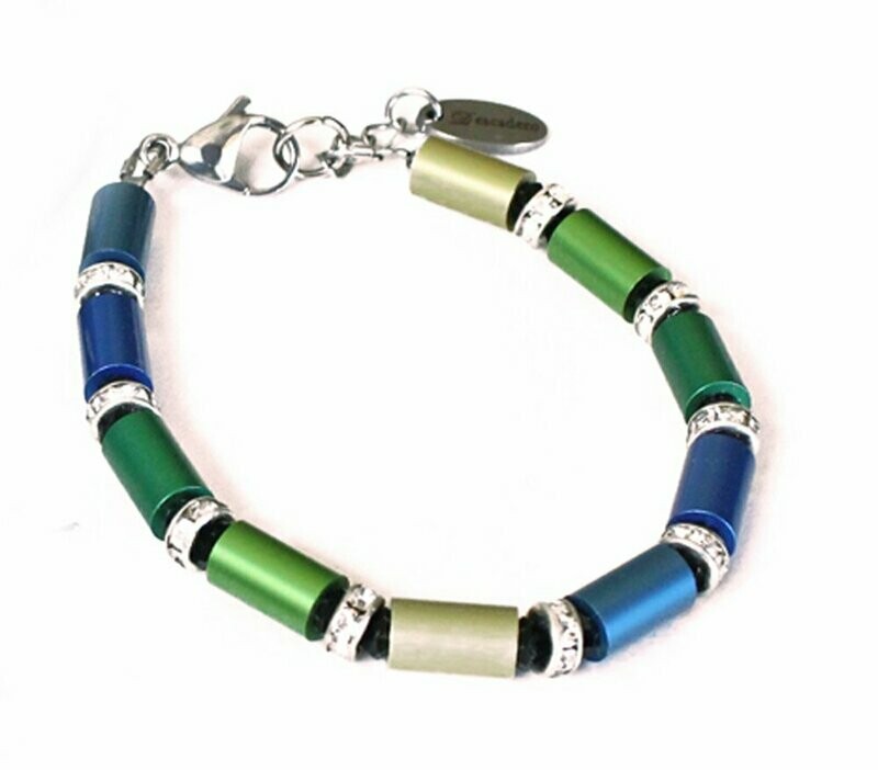 Aluminium Armband in frischem Grün & Blau mit Strass