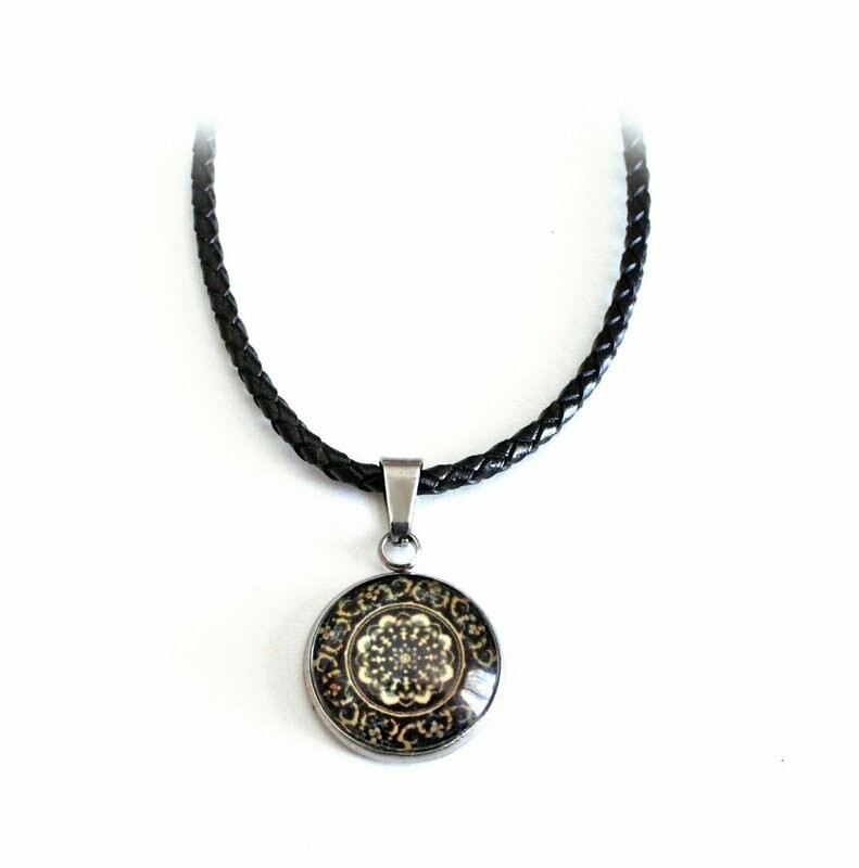 Cabochon Anhänger "Mandala" in Schwarz