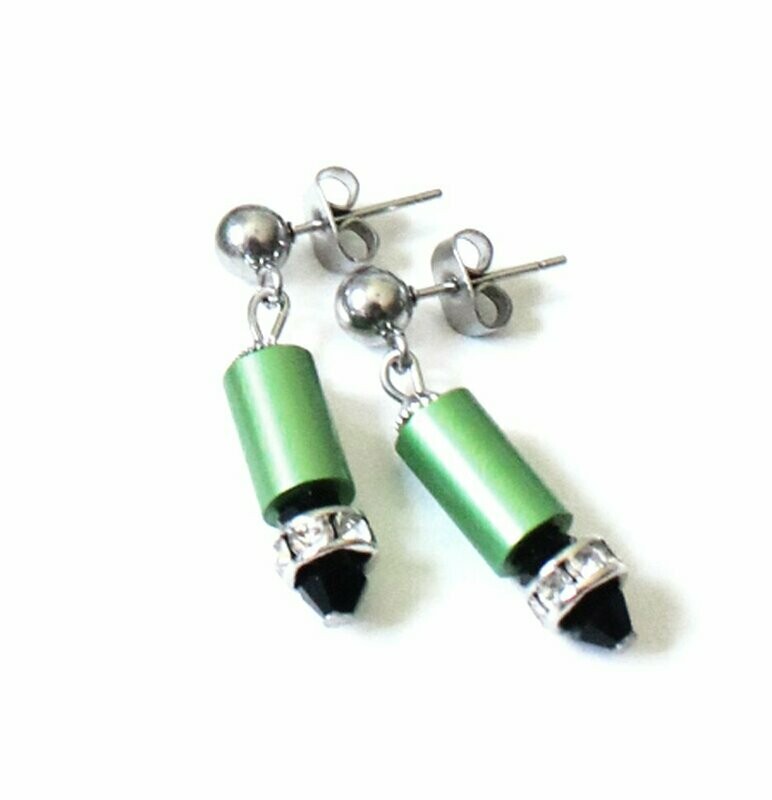 Aluminium Ohrstecker Peridot Grün mit Strass
