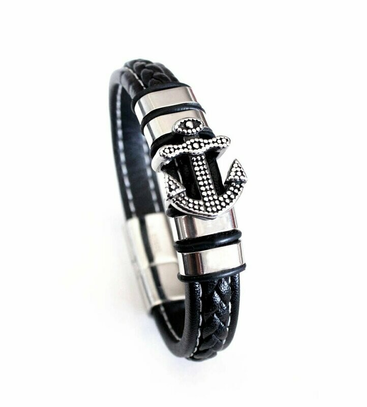 Geflochtenes Lederarmband mit Anker