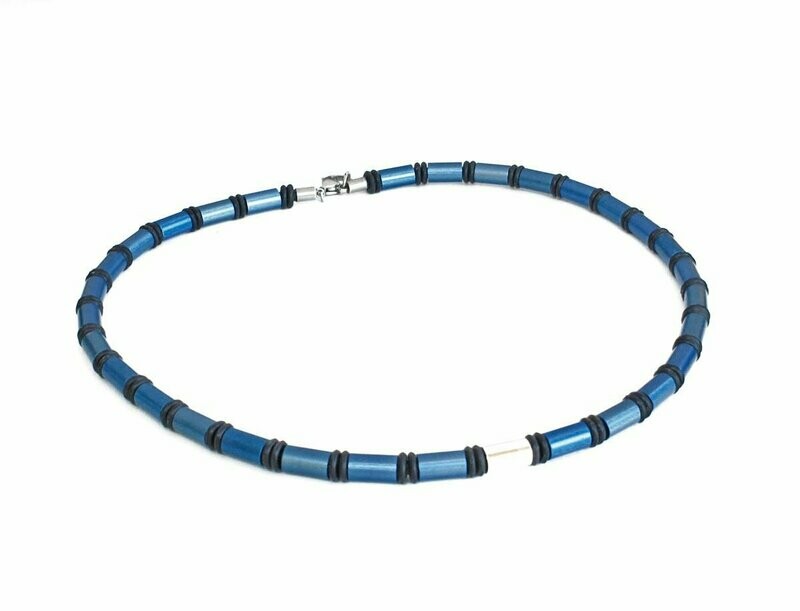 Elegantes Aluminium Surfer Style Collier / Halskette Jeansblau
