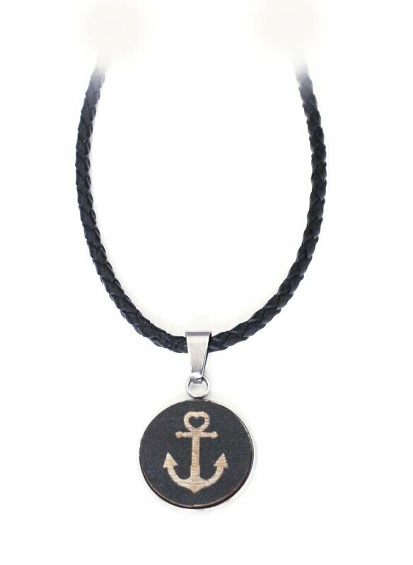 Cabochon Holzanhänger "Anker" in  Schwarz