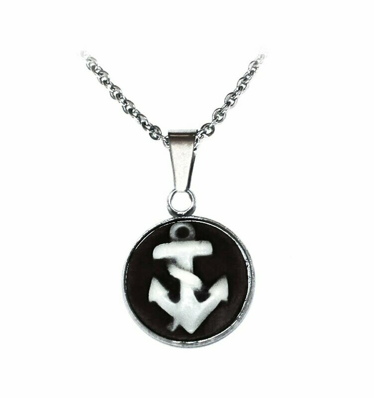 Cabochon Gemmen Anhänger "Anker" in Schwarz