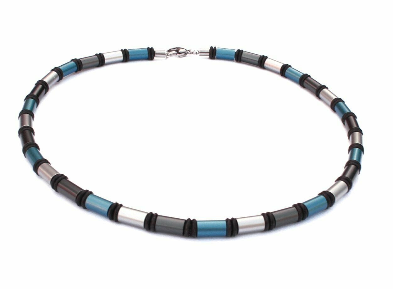 Aluminium Collier / Halskette Grau & Jeansblau - Unisex