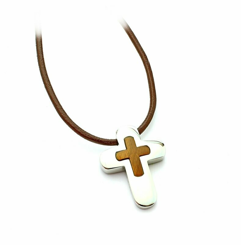 Elegantes Edelstahl Kreuz mit Tiger Auge