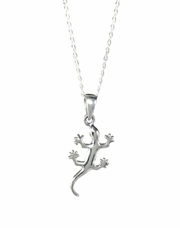 Zierlicher 925 Sterling Silber Gecko Echsen Anhänger mit Kette