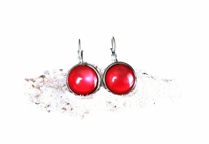 Edelstahl Cabochon Polaris Ohrhänger  in Kirsch Rot