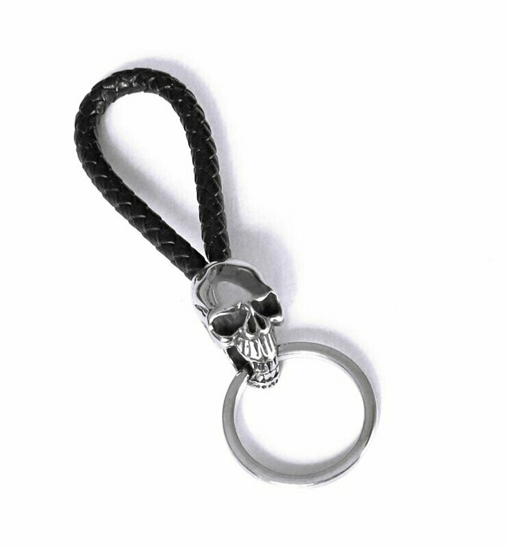 Schlüsselanhänger aus Edelstahl & Leder "Totenkopf"
