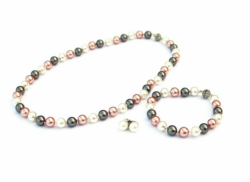 Zauberhaftes Mallorcaperlen Schmuckset in Rosa & Grau