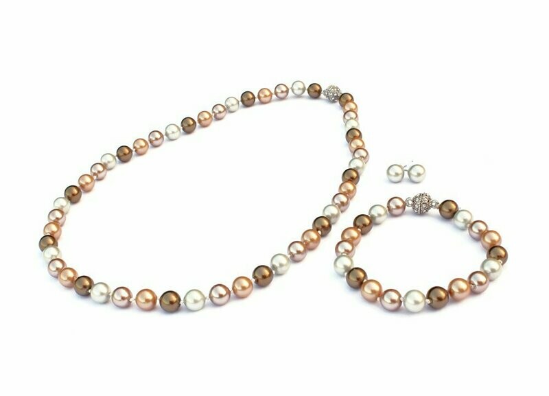 Elegantes Mallorcaperlen Schmuckset in warmen Apricot & Brauntönen