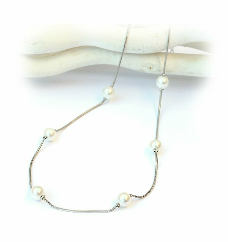 Elegantes Edelstahl & Perlen Collier - Naturweiss