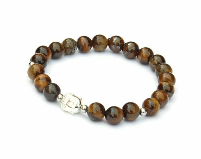 Poliertes Tigerauge Armband mit versilbertem Buddhakopf