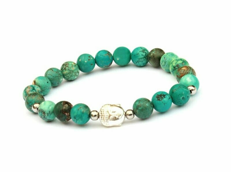 Poliertes Yoga Armband Türkis Achat mit Buddhakopf