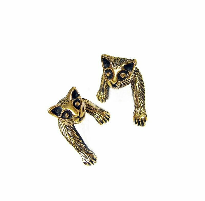 Entzückende Katzen Ohrstecker 
Bronze vollplastisch