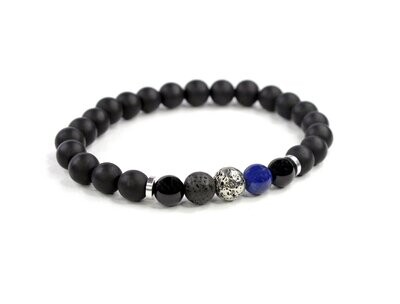Elegantes Naturstein Armband aus matt-schwarzem Onyx und Lapis Lazuli