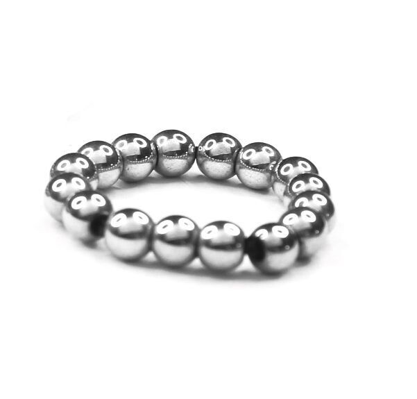 ​Trendiger Hämatit Stretch Ring in Silber