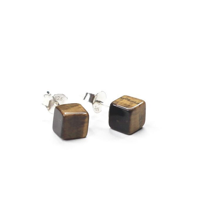 Edle Würfel Ohrstecker Tiger Auge