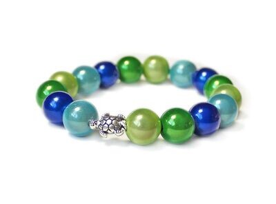Elegantes Miracle Beads Armband in Grün und Blau mit Schildkröte