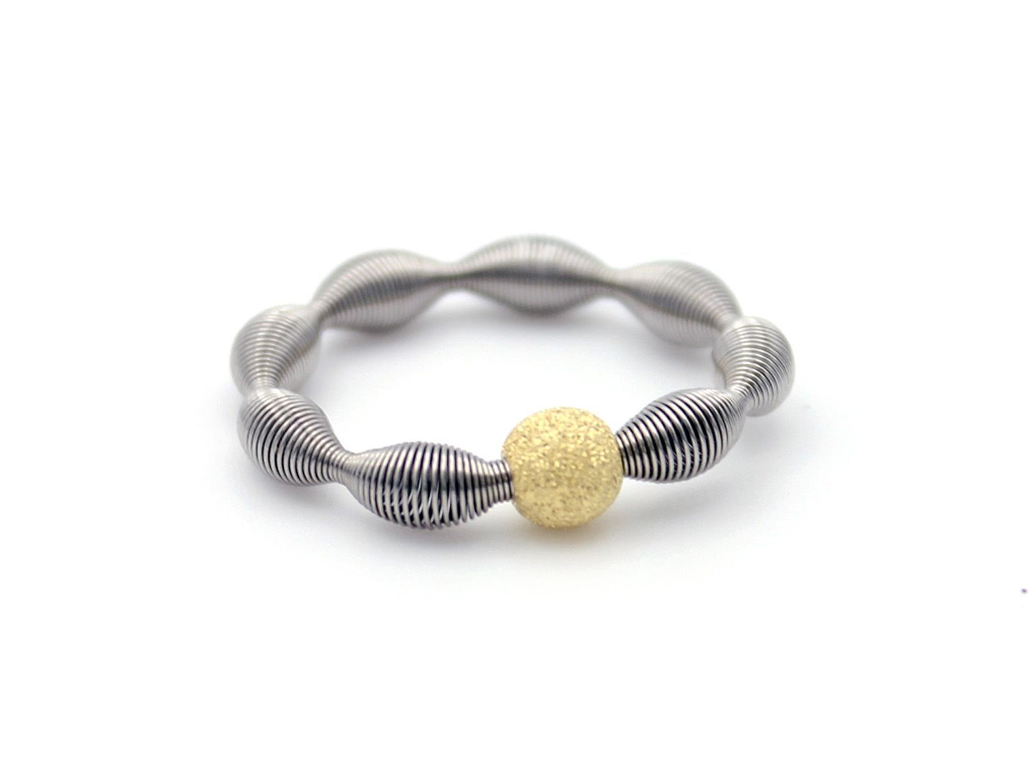 Edelstahl Stretch Ring mit 925 Silber Perle Vergoldet
