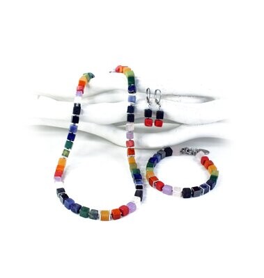Einzigartiges Schmuckset  Halbedelsteine Regenbogen - Ohrringe gratis