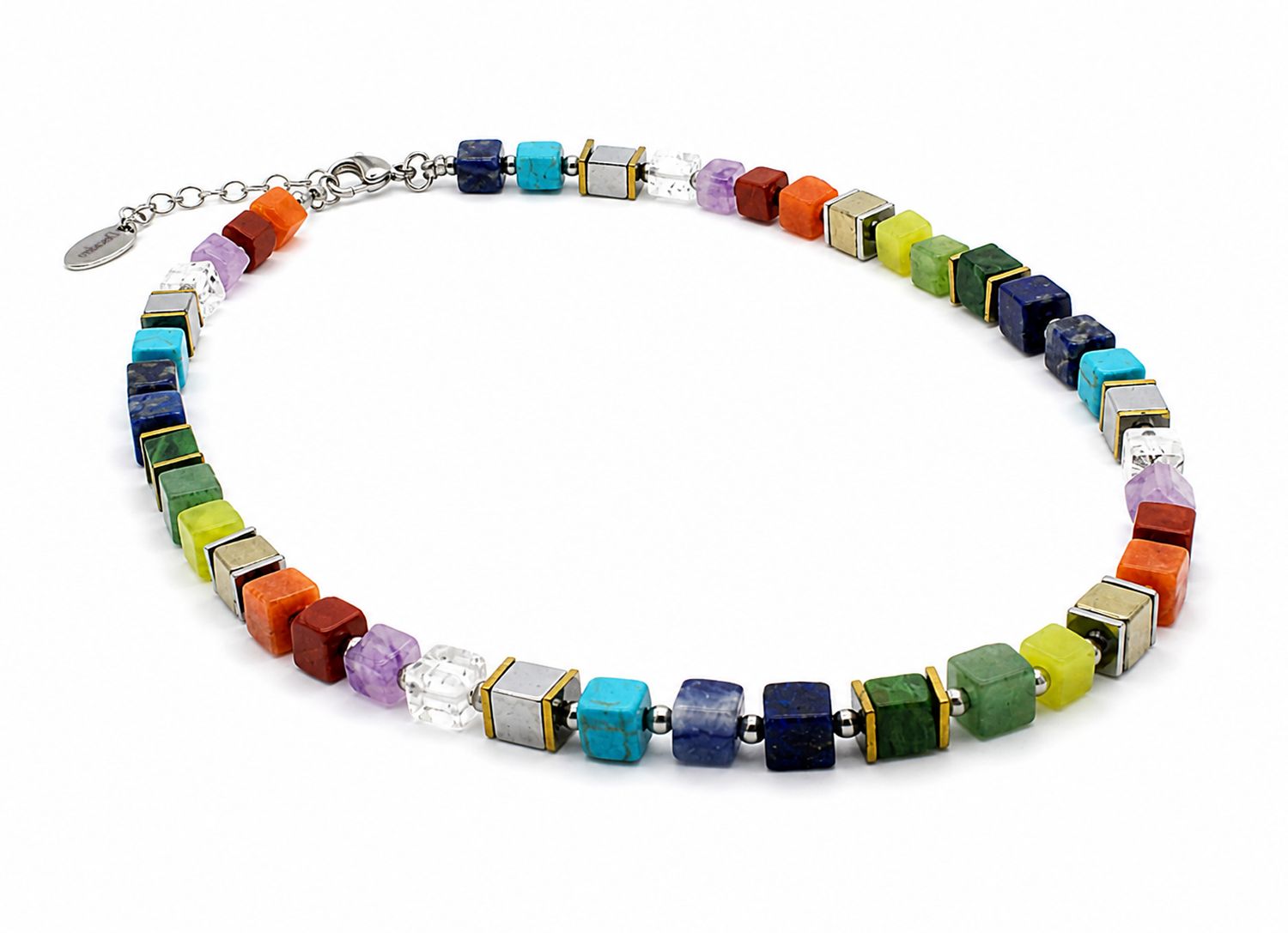 Regenbogenkette aus Natursteinen – Lapis Lazuli, Türkis, Amethyst & Bergkristall