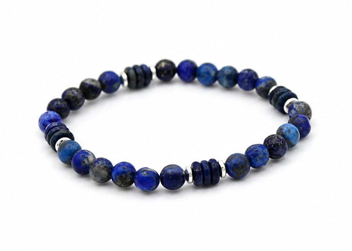 Lapis-Lazuli-Armband mit silberfarbenen Hämatit-Details Lapis-Lazuli-Armband mit silberfarbenen Hämatit-Details