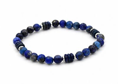 Lapis-Lazuli-Armband mit silberfarbenen Hämatit-Details