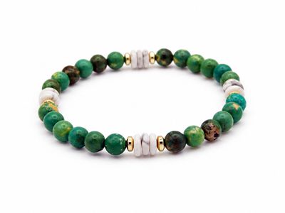 Grünes Jaspis-Armband mit Howlith & goldfarbenem Hämatit