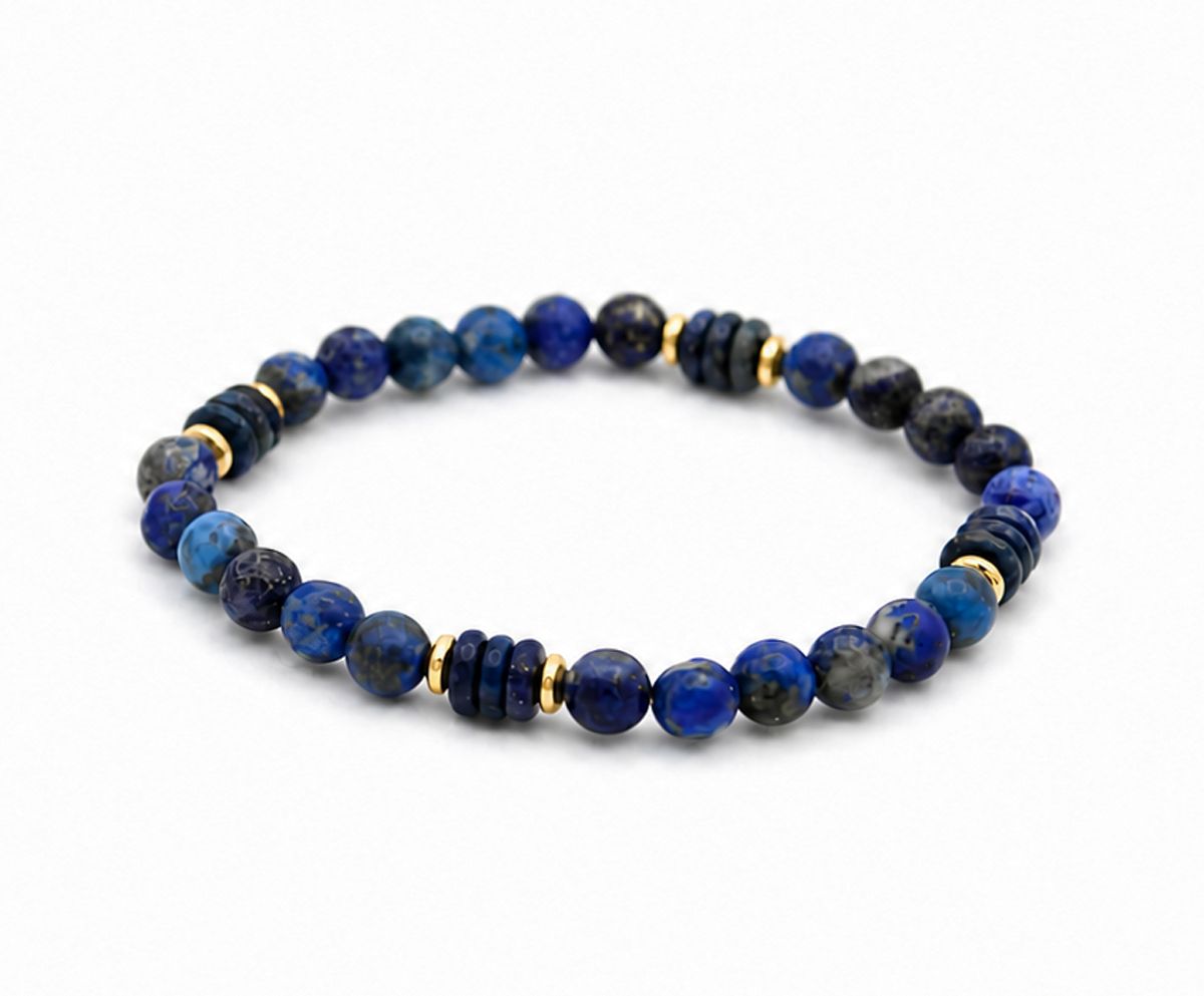 Lapis-Lazuli-Armband mit goldfarbenen Hämatit-Details