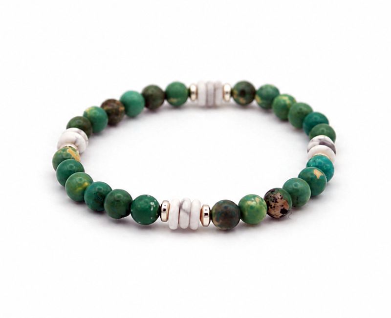 Grünes Jaspis-Armband mit Howlith & silberfarbenem Hämatit