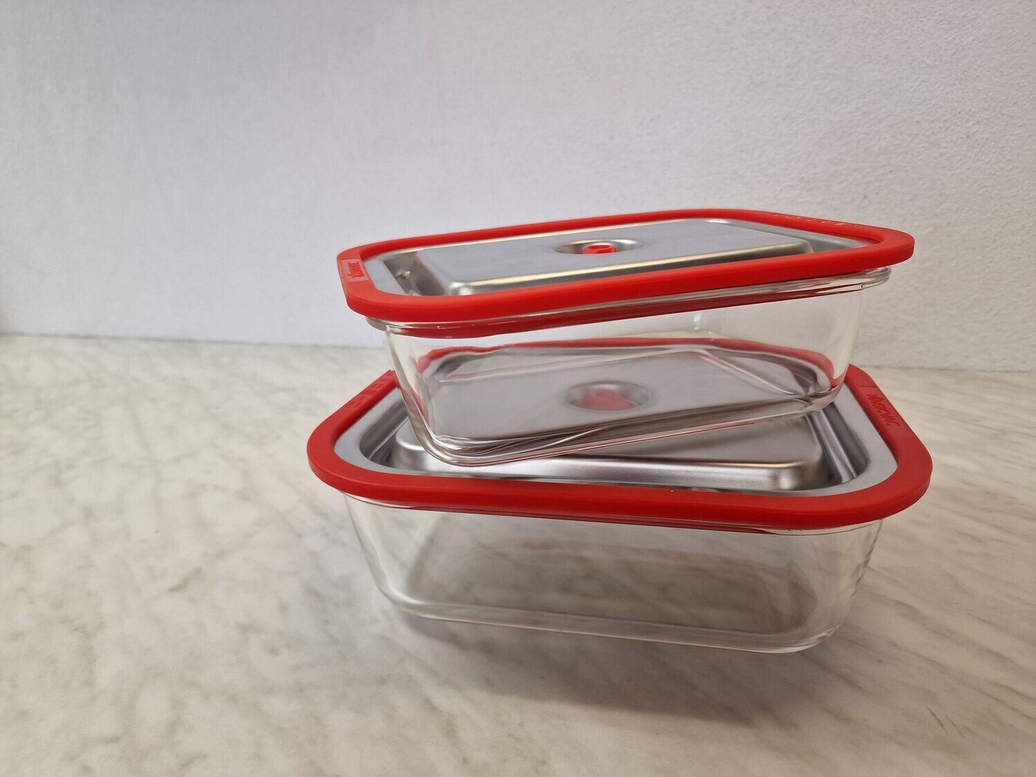 Glaseckbehälter mit Edelstahldeckel-Set Sonderaktion   1,25l + 1,95l