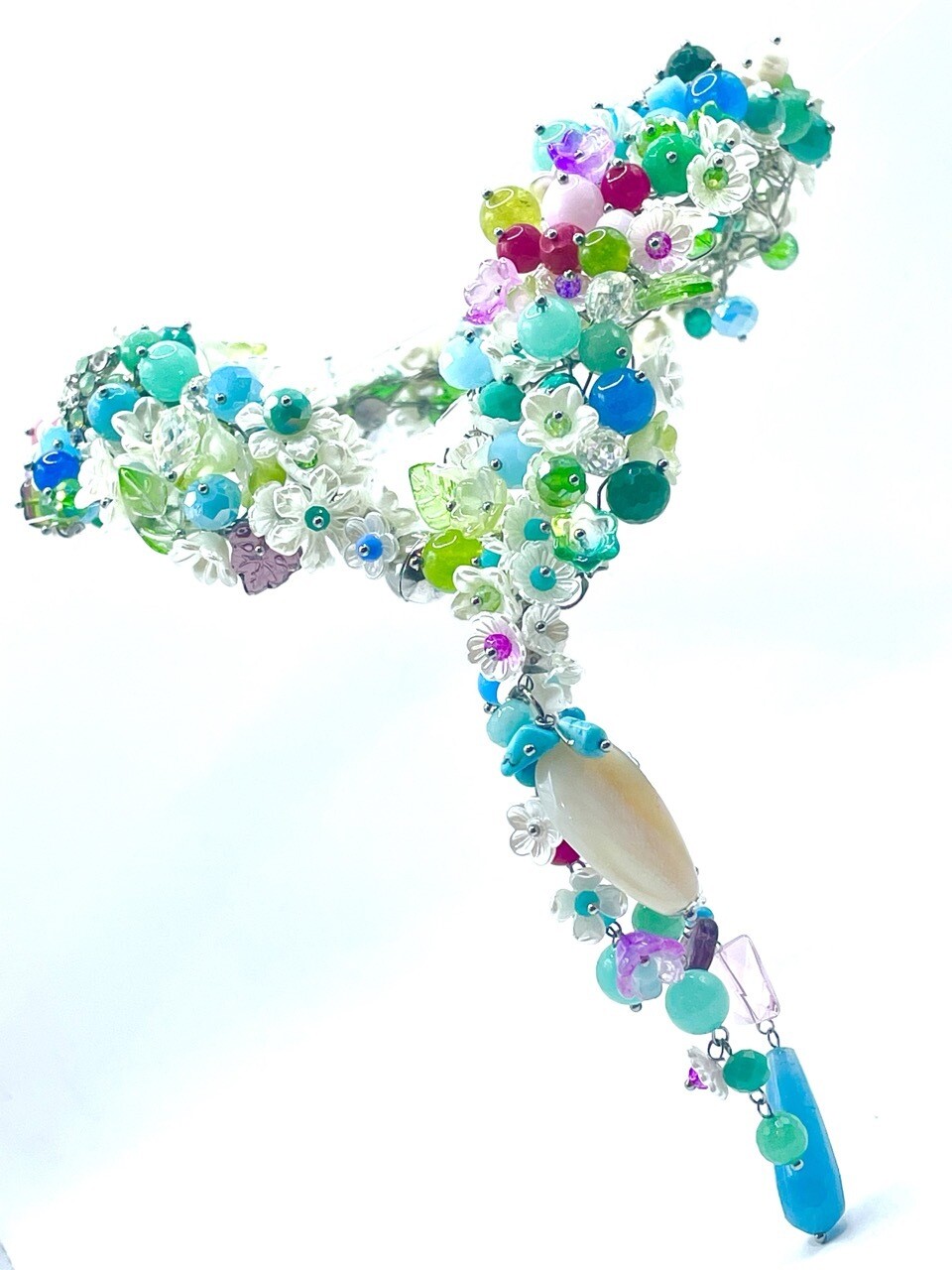 Collana fiori madreperla, pietre semiprezione agate