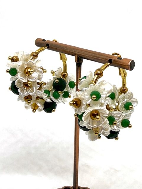 Orecchino Anello acciaio dorato trionfo di fiori e cristalli