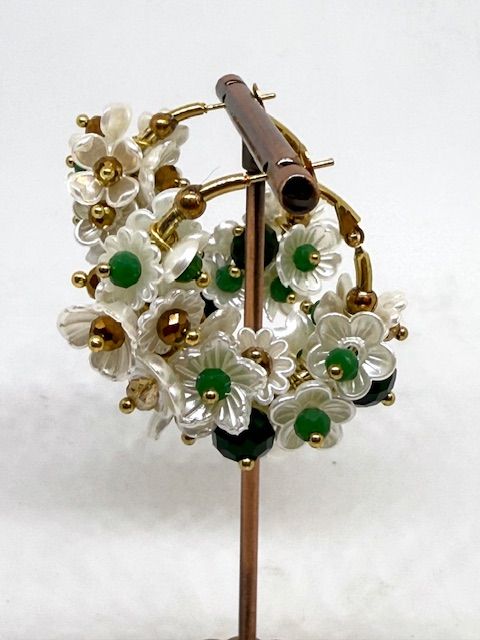 Orecchino Anello acciaio dorato trionfo di fiori e cristalli