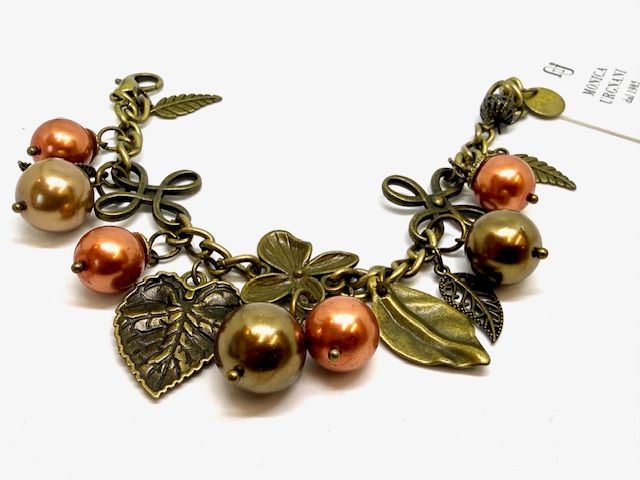 Bracciale Retrò con particolari in ottone, foglie pendenti