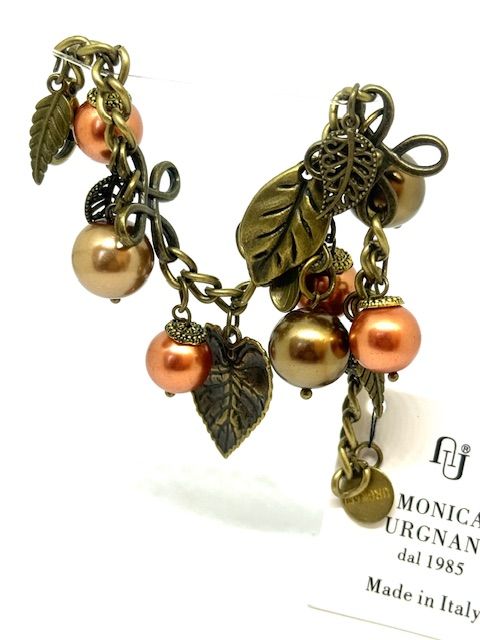Bracciale Retrò con particolari in ottone, foglie pendenti