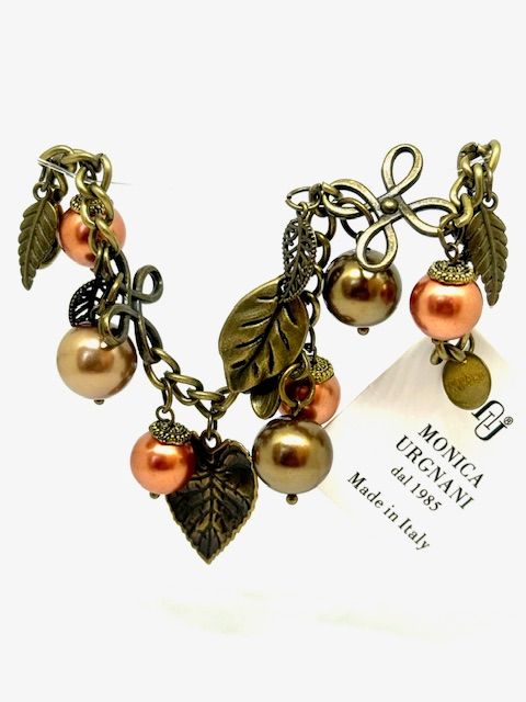 Bracciale Retrò con particolari in ottone, foglie pendenti