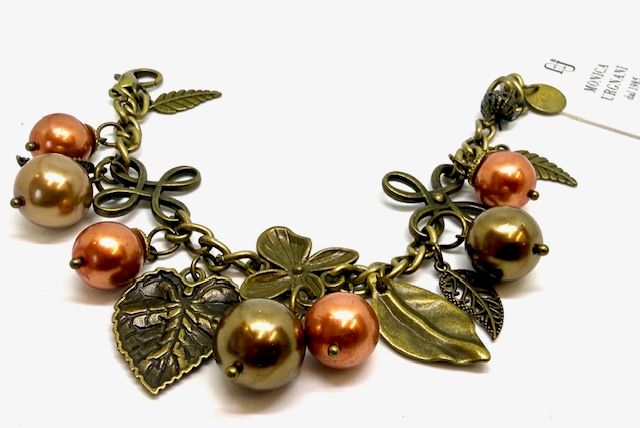 Bracciale Retrò con particolari in ottone, foglie pendenti