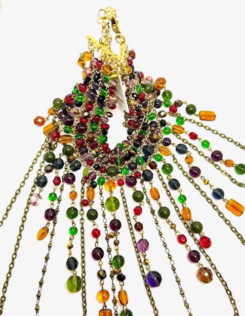 ​Collana retrò multifili in ottone trattato e pietre colorate
