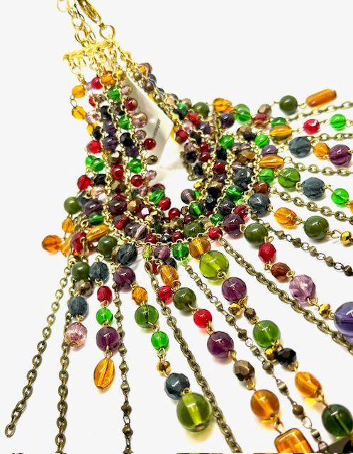 ​Collana retrò multifili in ottone trattato e pietre colorate