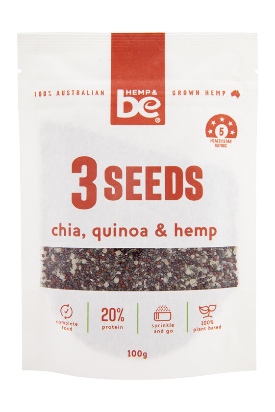 HEMP &amp; be - Three Seeds - Hemp, Chia &amp; Quinoa - 100g