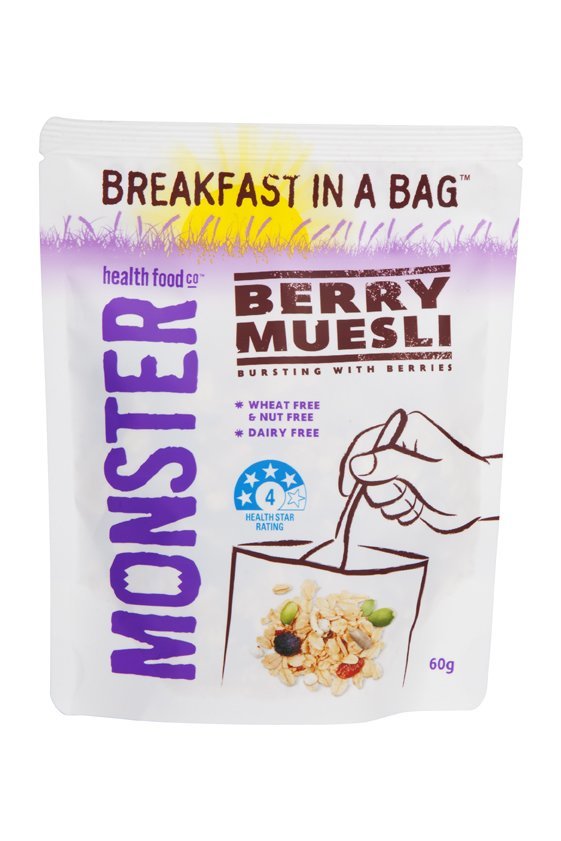 10 x 60g - Wheat Free Nut Free Muesli - Berry - Breakfast in a Bag