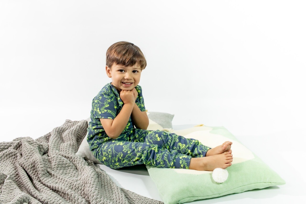 Pijama Cantel Sleep Niños Pantalón Y Camiseta Mc Dinos Verde/Amarillo Verano