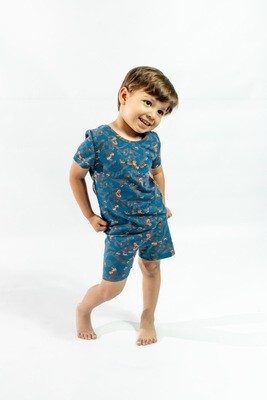 Pijama Cantel Sleep Niños Pantalón Y Camiseta Mc Dinos Azul/Naranja Verano 2021