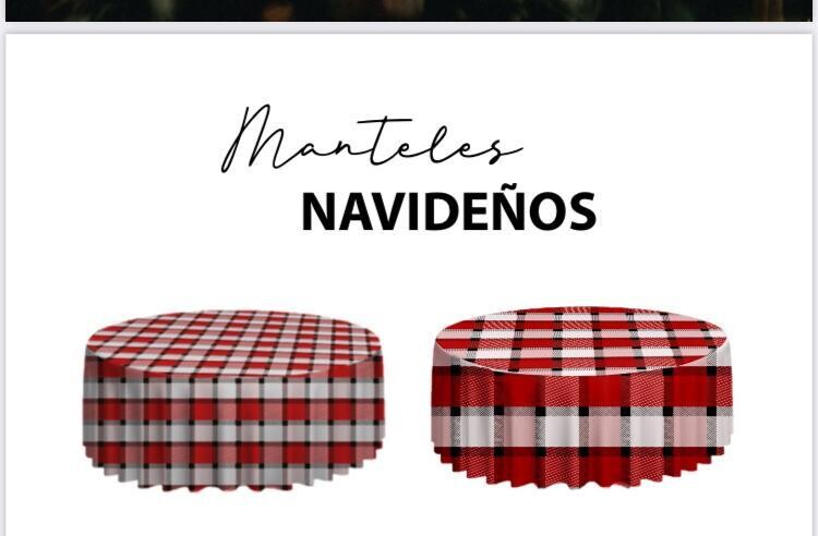 Mantel Redondo Navideño Cuadros 2"x 2"