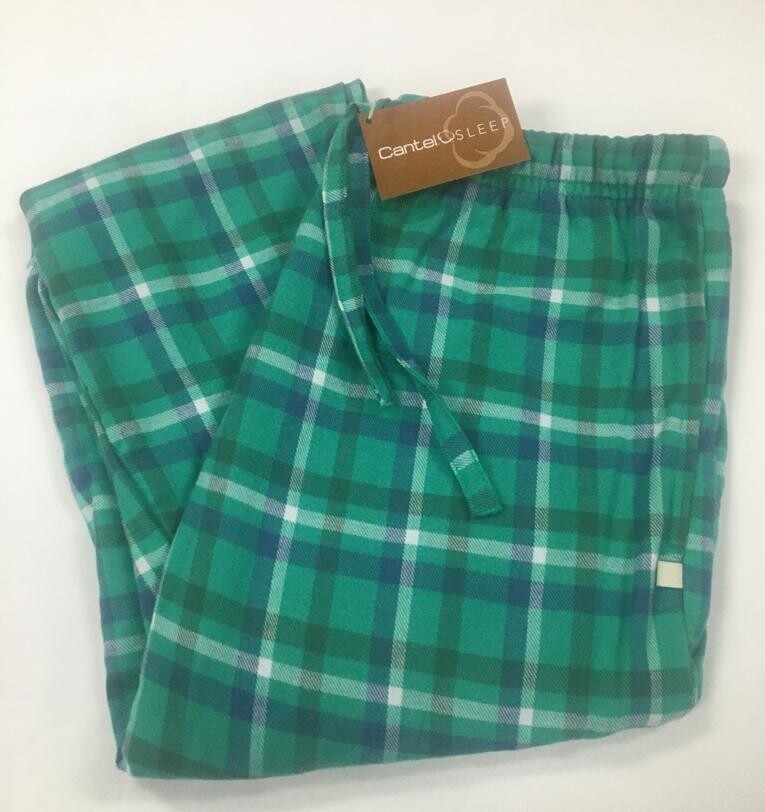 Pantalón Pijama Cantel  Dama Franela 100% Algodón Cuadros Verde/Azul